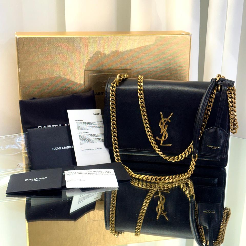 풀박스 입생로랑 선셋백 미디움 골드 블랙 금장