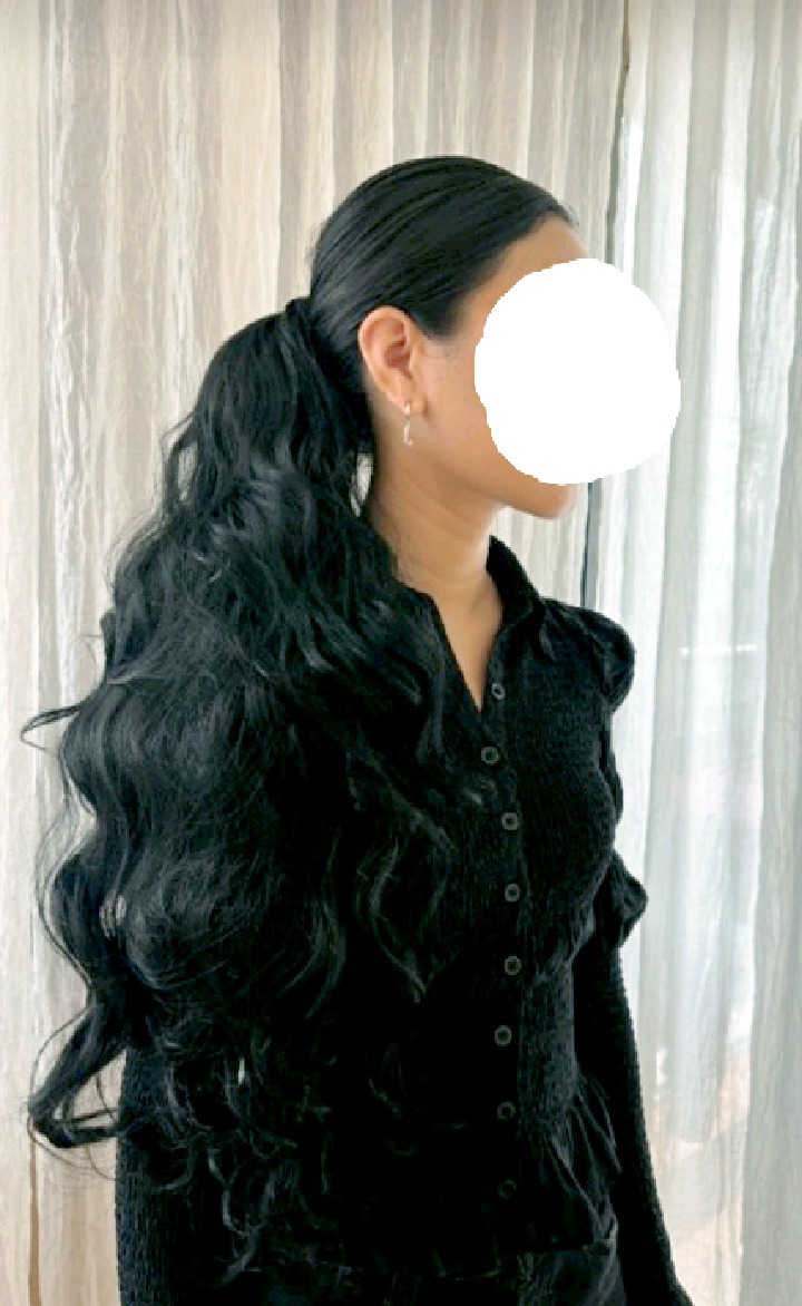 자연스러운 포니테일 웨이브 집게핀 가발 내추럴 블랙