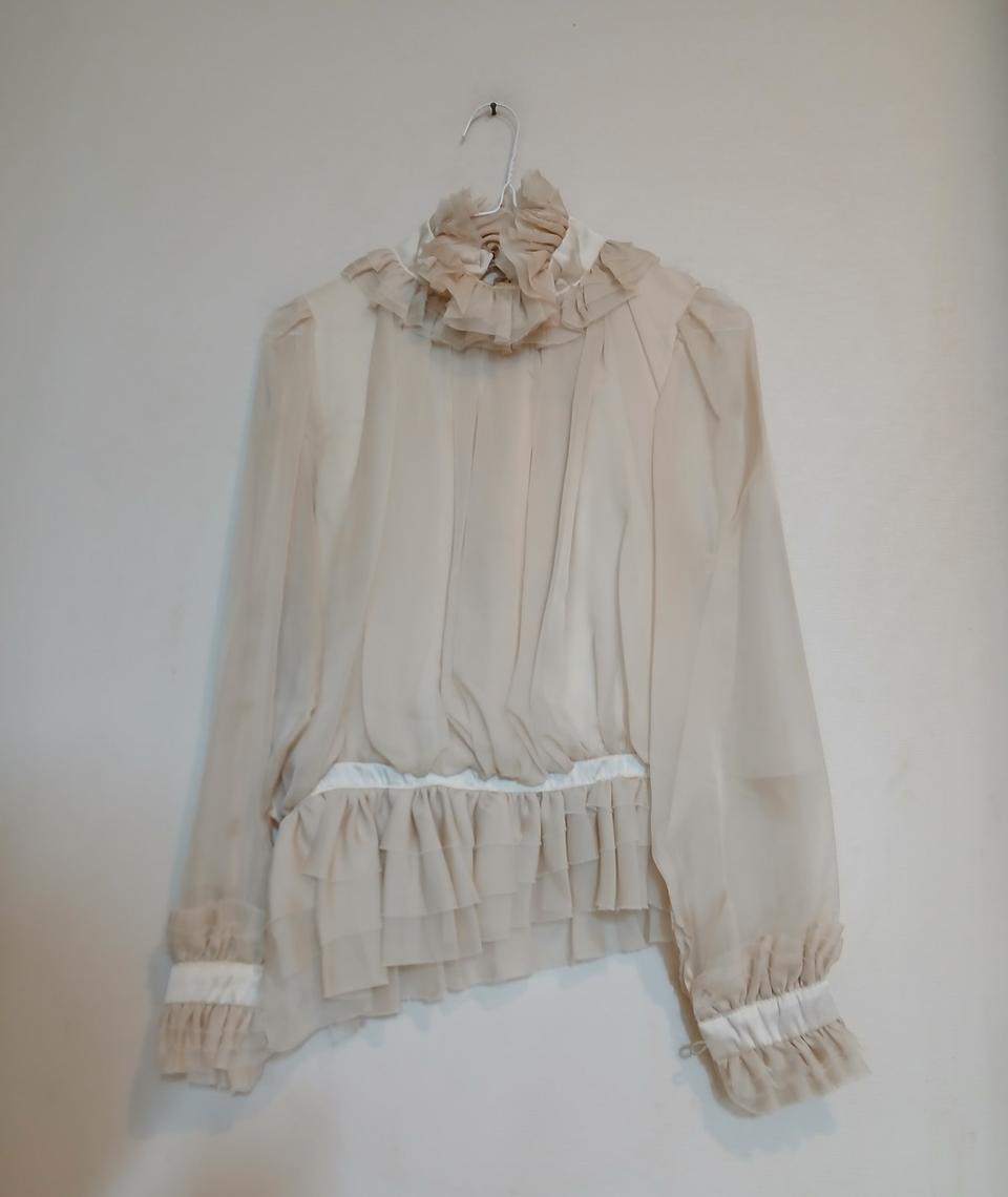 고급 프릴 시스루 아이보리 쉬폰 블라우스 셔츠 홀복 드라이