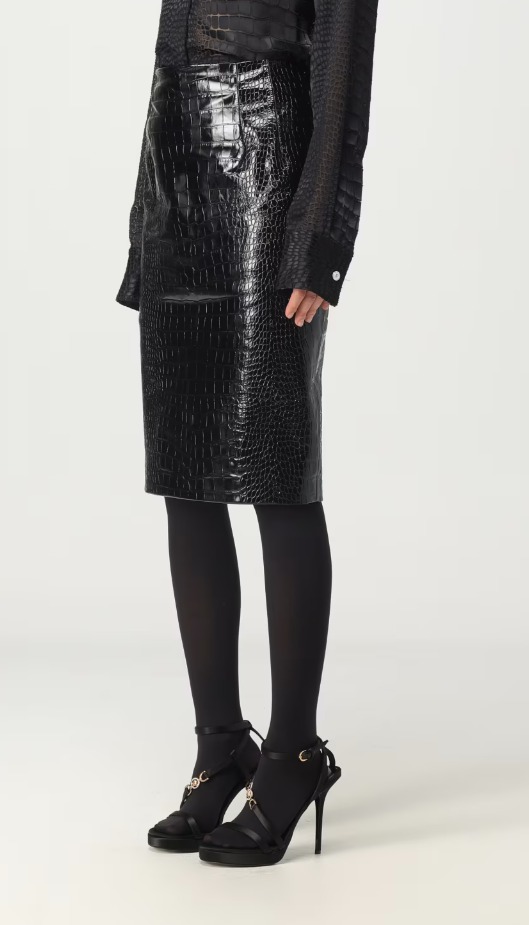 메탈릭 광택 레더 펜슬 스커트 가죽 치마 섹시 홀복 클럽 파티룩