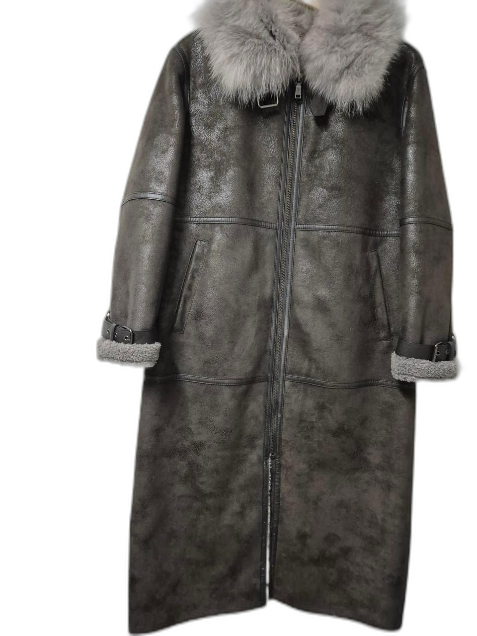 시슬리 무스탕 롱코트 카라 폭스퍼