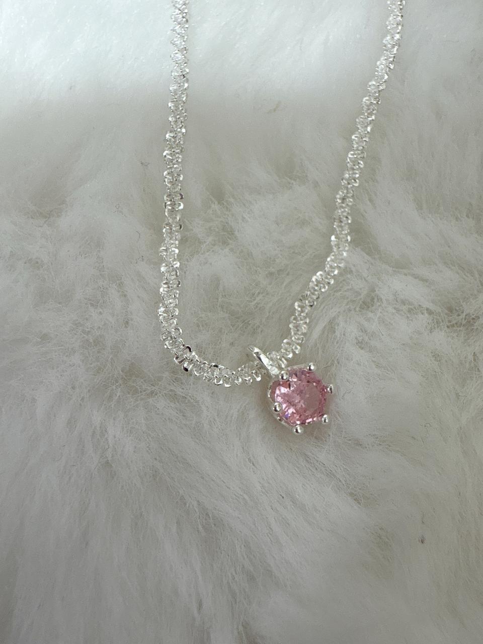 새제품)핑크 큐빅 S925 은 목걸이