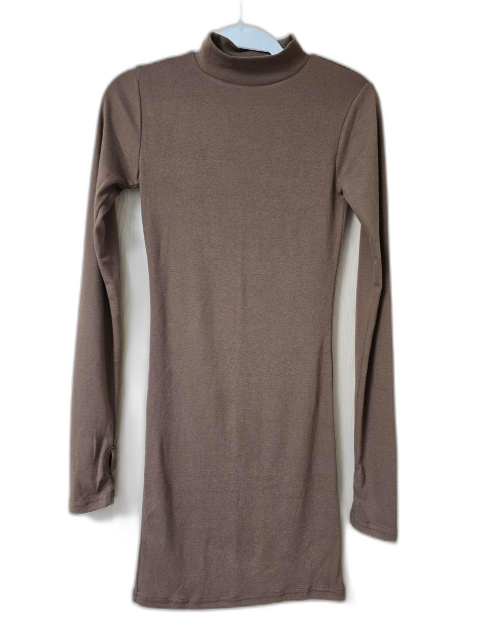 브라운 골지 목폴라 미니원피스