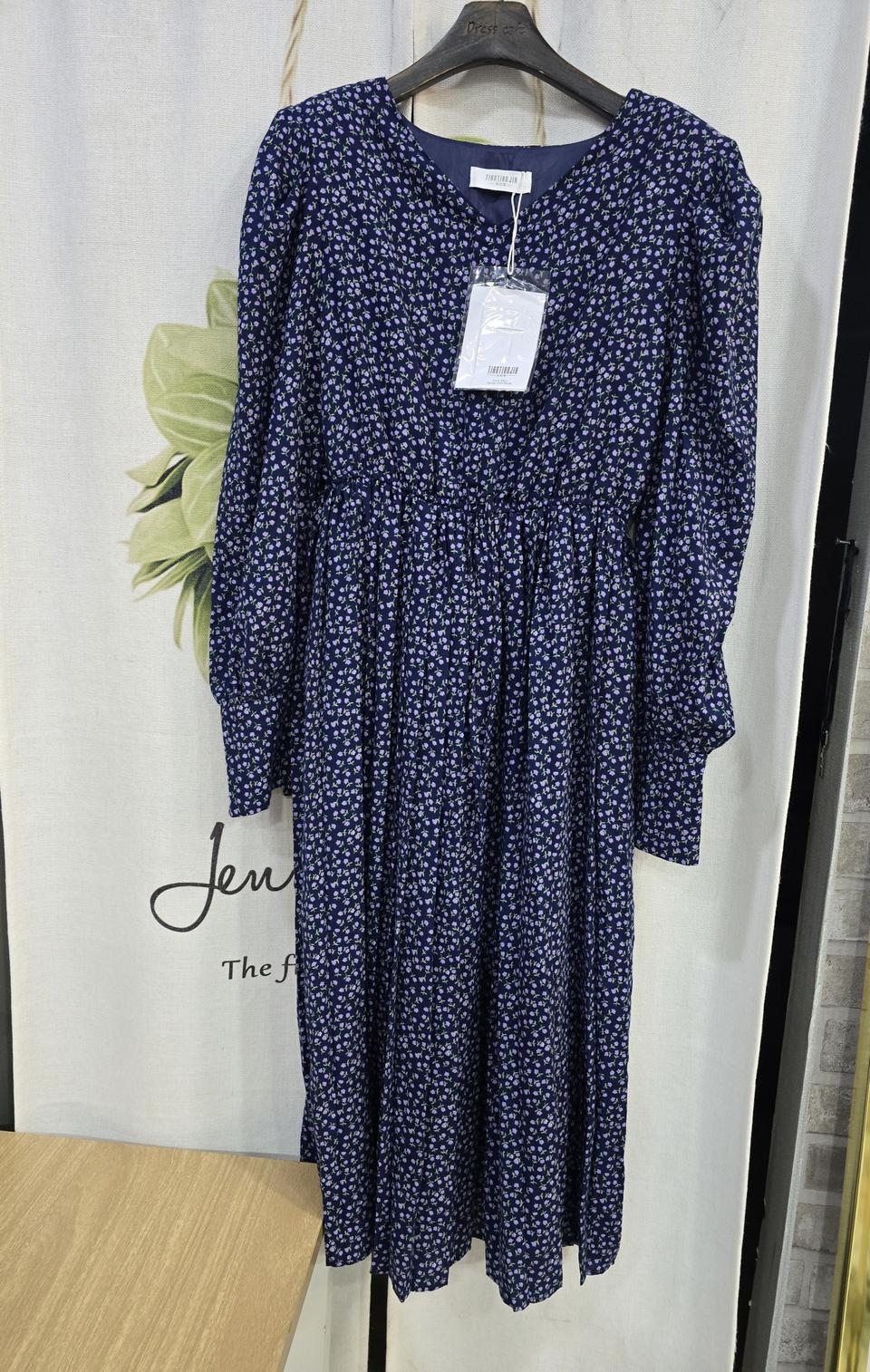 잔꽃무늬 퍼프 주름원피스66 미사용품