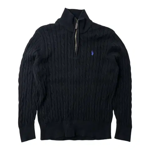 [중고] 폴로 아센 블랙 꽈배기 하프넥 니트