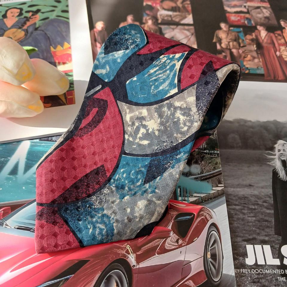 프레스코 실크 레드 패턴 넥타이 9.5cm A+~A등급 A18956