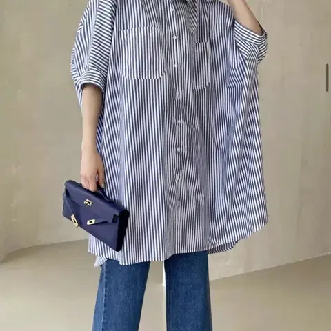 [새상품] 플레어 롱 셔츠 스트라이프