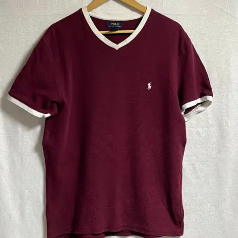 공용 폴로 랄프로렌 와플 브이넥 링거 티셔츠 L