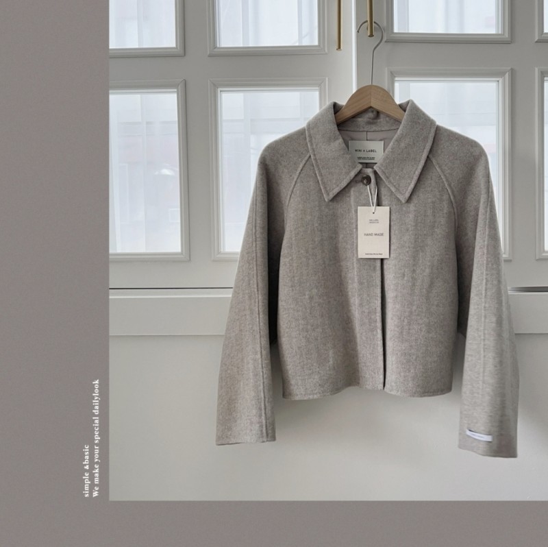 미니뽕 울100 핸드메이드 헤링본 코트 에뜨 숏자켓 숏코트 히든 싱글 나