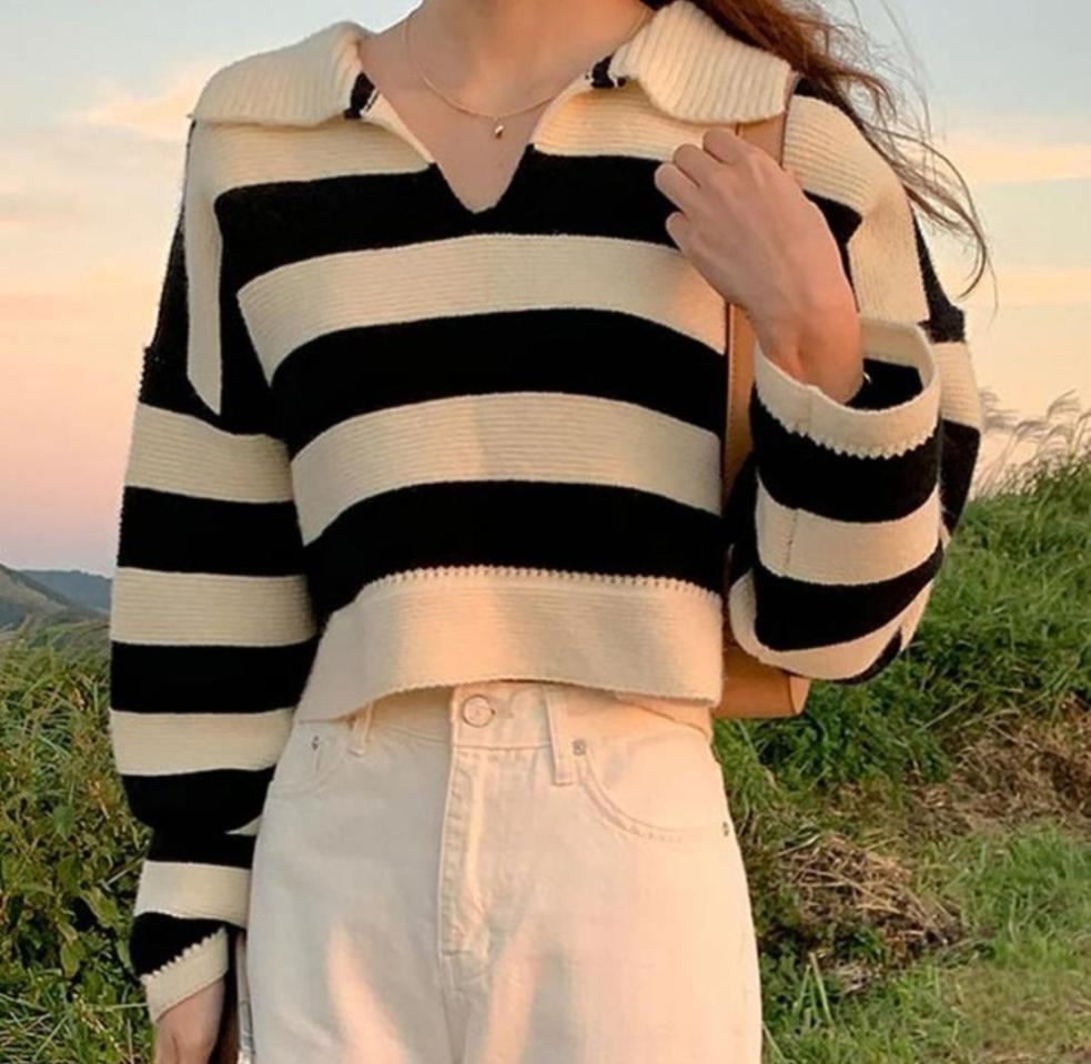 브이카라 단가라 반크롭 니트