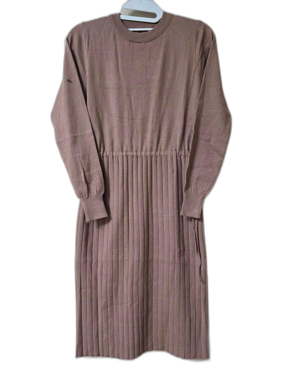 골지 니트 롱 원피스 브라운