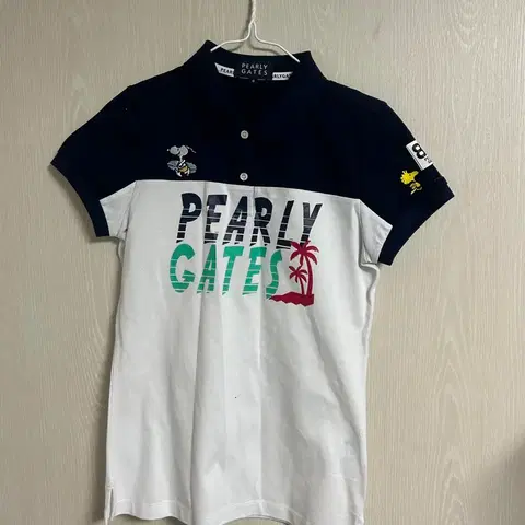PEARLY GATES 반팔 카라티 네이비/화이트 여성0사이즈 팜