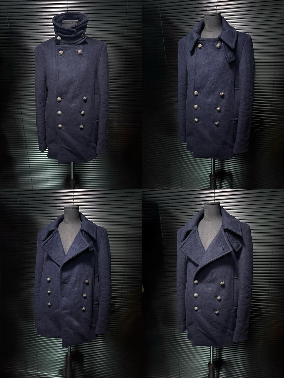 UN COIL 언코일 네이비 남색 울 캐시미어 더블 발마칸 피코트 하이넥