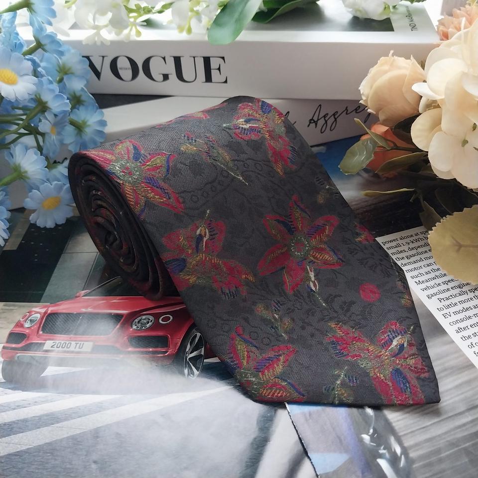 던힐 실크 다크그레이&브라운 아트 패턴 넥타이 9cm A+등급 K1456