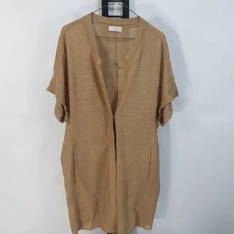 타임 가디건 반팔 린넨 롱니트 베이지 F