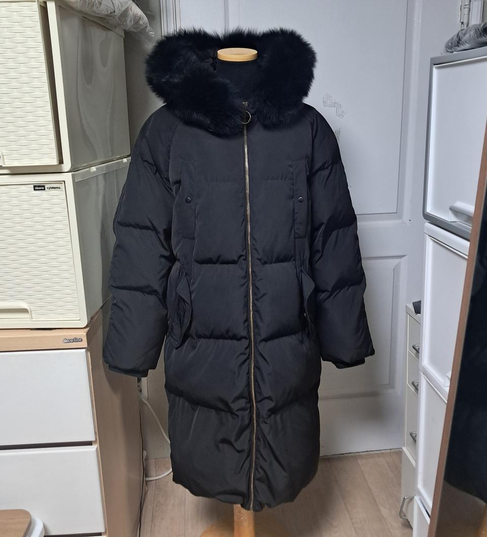 GGPX 블랙 모피퍼 덕다운 롱패딩 S(55~66)