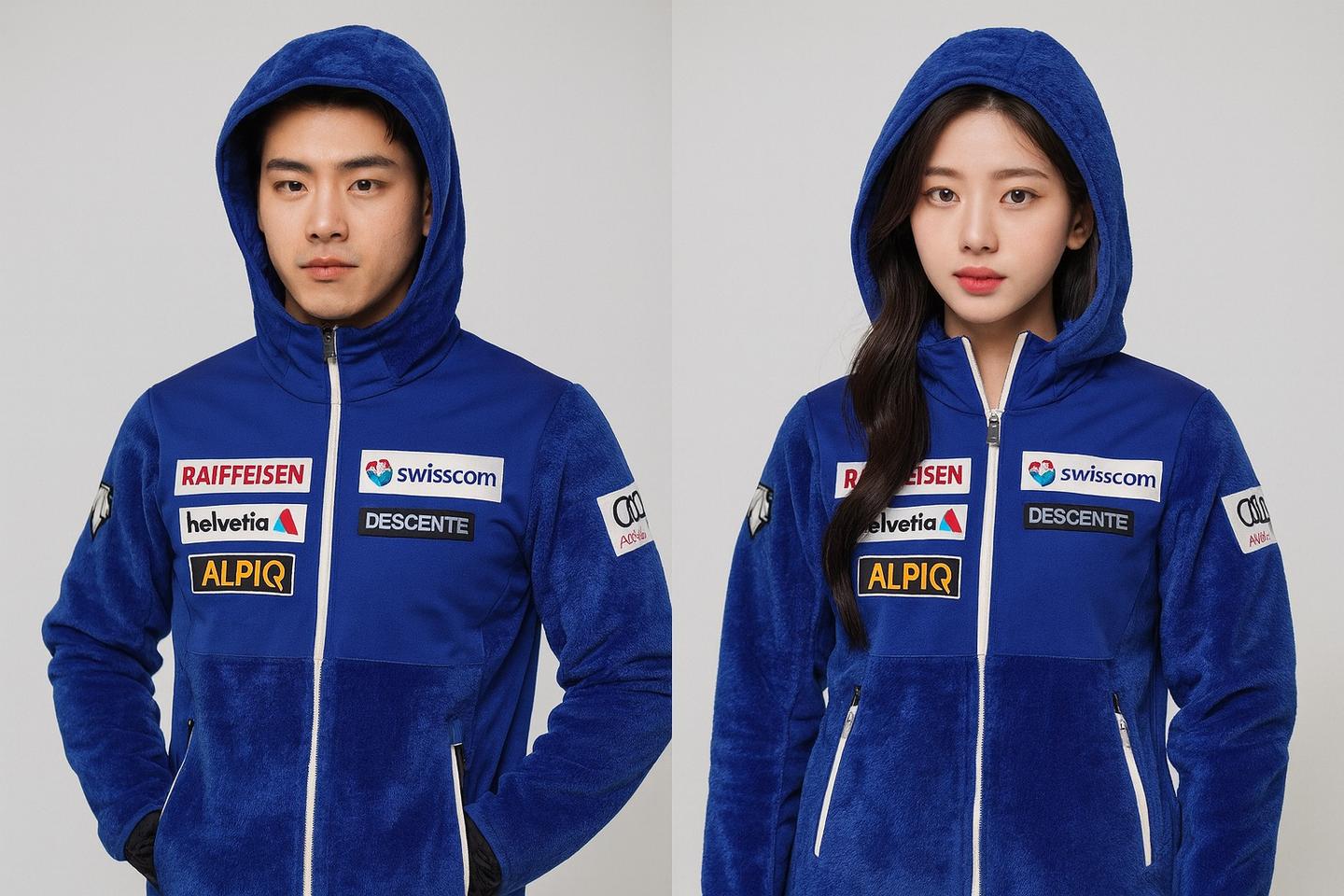 데상트 블루 스위스콤 후드집업 남녀공용 100 62 53