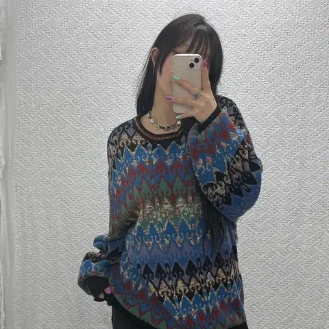 버밀리온 밀라노 빈티지 에스닉 보헤미안 패턴 니트 V C06881