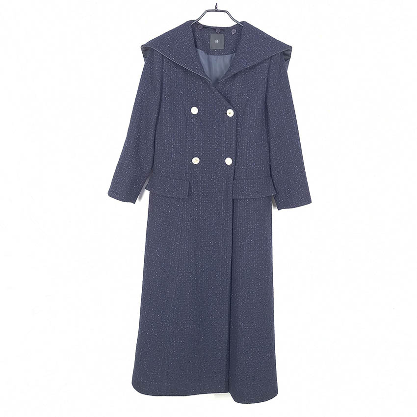 비피 여성 추동 트위드 더블 9부소매 롱코트 네이비 (HU41613)