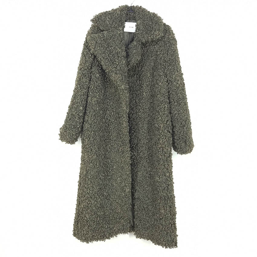 메인스테이 여성 오픈형 두툼 뽀글이 퍼 롱코트 그린 (HU41616)