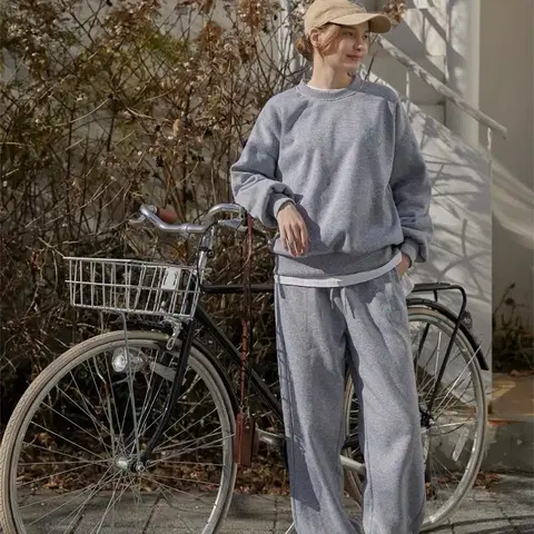 [새상품] 그레이 하트 레터링 기모 맨투맨 조거팬츠 겨울셋업 트레이닝세트