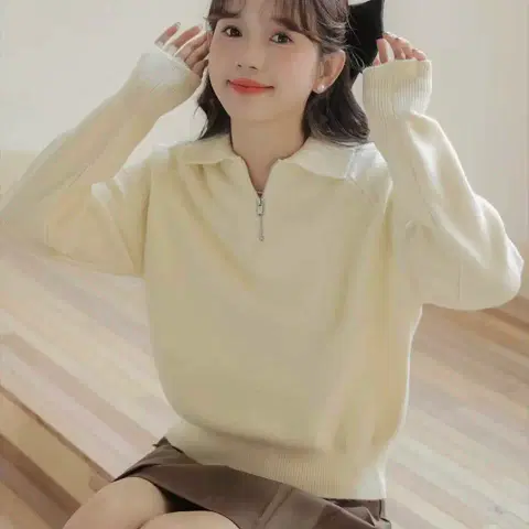 [새상품] 헤라시 반집업 카라 니트 겨울이너티 레이어드 데일리룩 출근룩