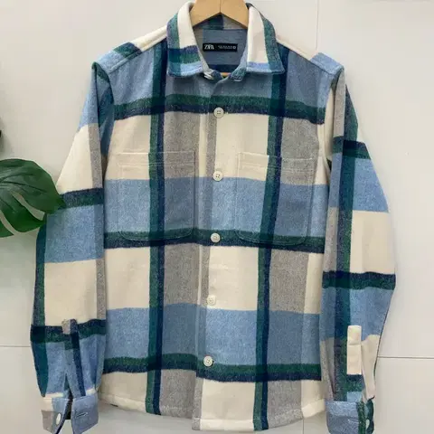 자라 블루/그린 체크 셔츠 자켓 95