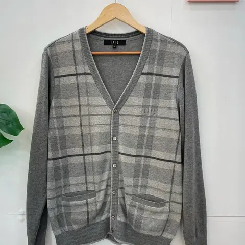 닥스 그레이 체크 패턴 모100 가디건 95