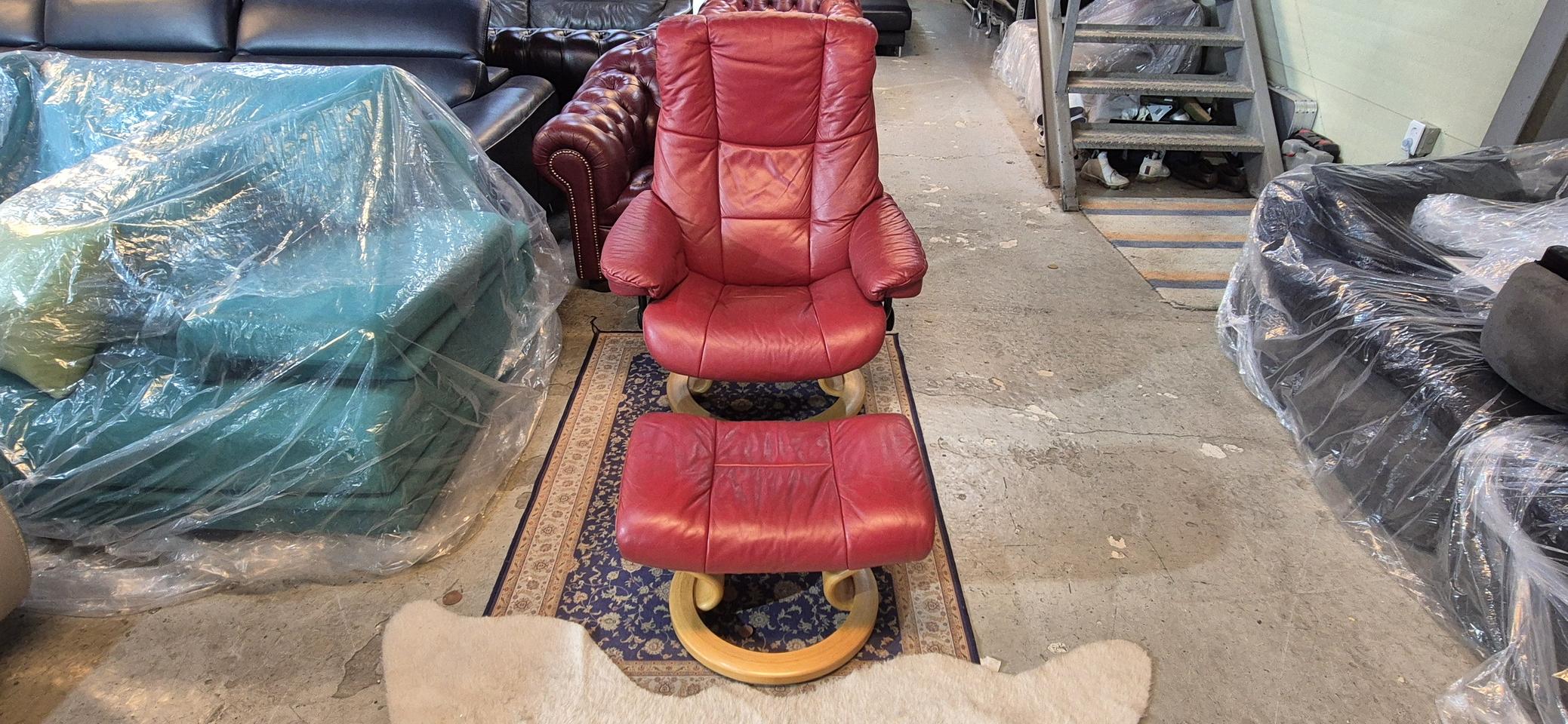 스트레스리스 메이페어 클래식 전체 천연가죽 1인 리클라이너 소파쇼파+스툴