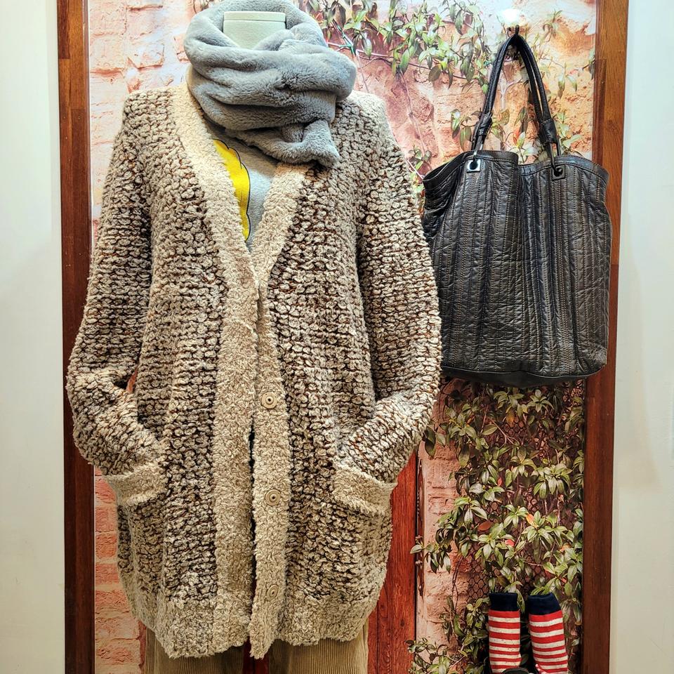 시스템 여성 브이넥 부클 가디건