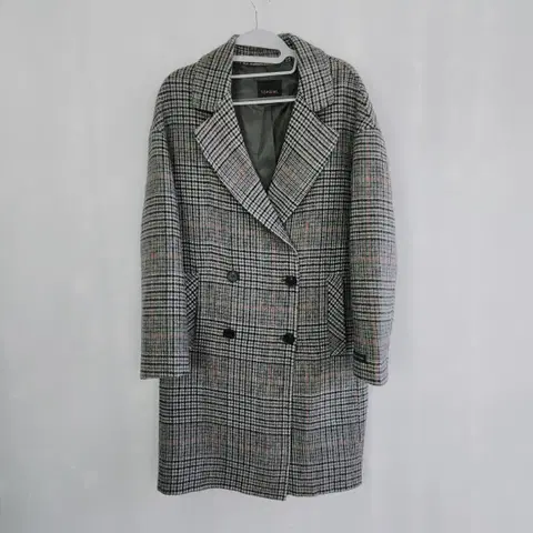 탑걸 체크 더블버튼 코트 울 블렌드 핸드메이드