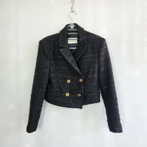 0422 트위드 크롭 자켓 블랙 어깨패드 프리사이즈