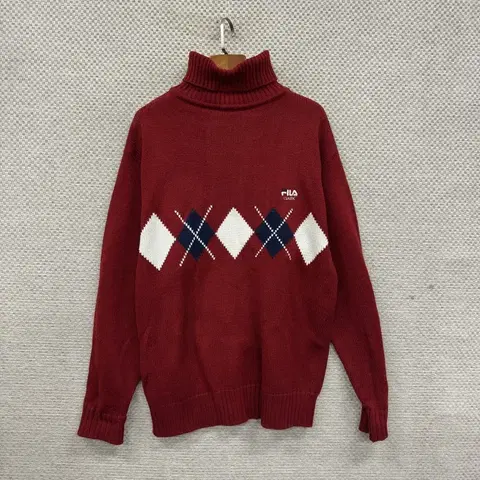 필라 캐주얼 아가일 터틀넥 니트 스웨터 95 A01484