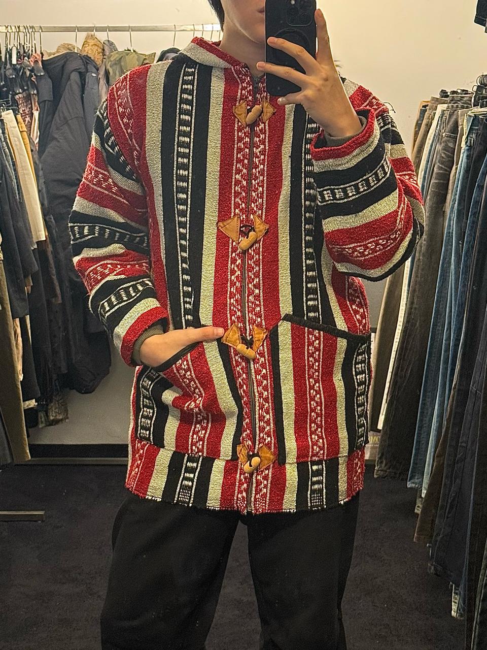 러그 리폼 집업 후드 에스닉 가디건 러그 보헤미안 스트라이프 울 코트