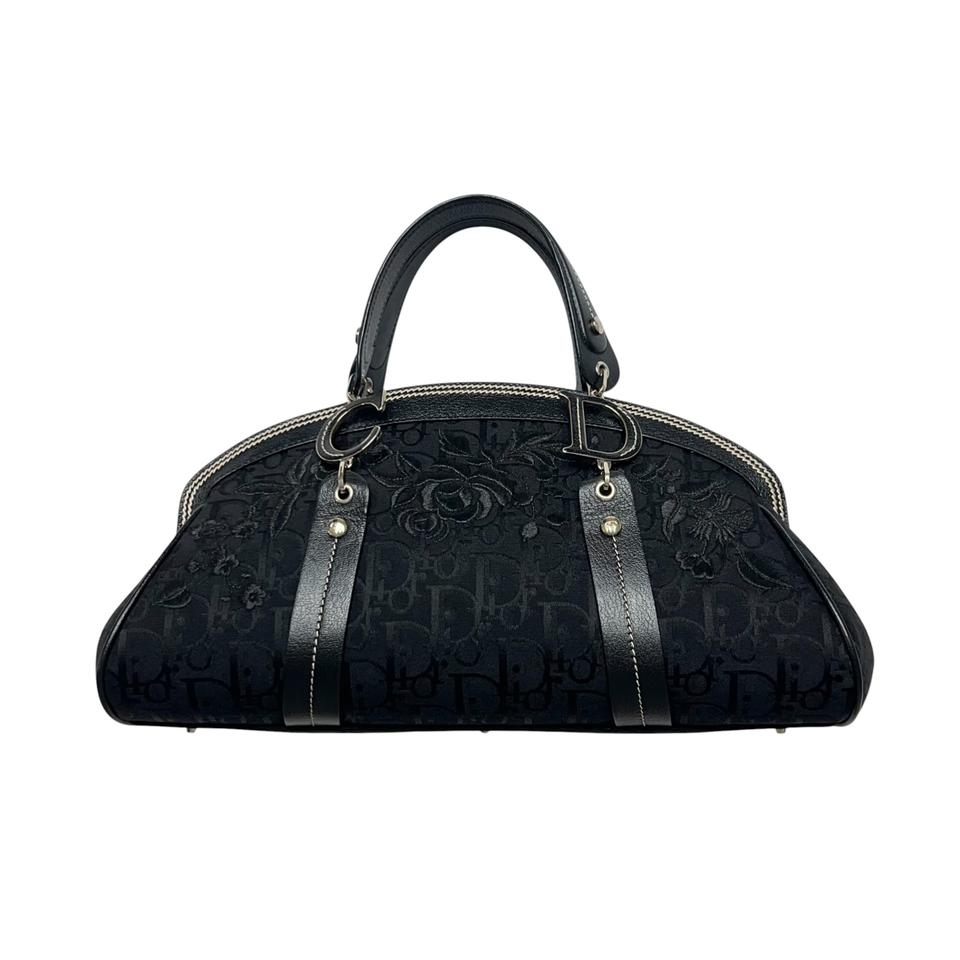 디올 블랙 오블리크 플로럴 자수 닥터백 볼링백