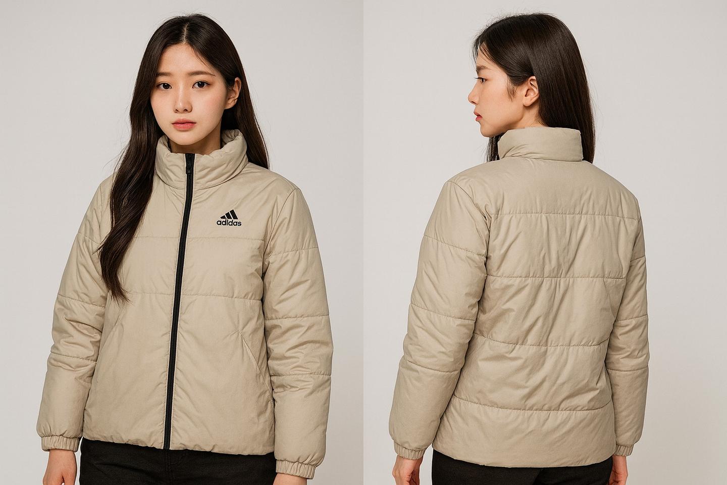 아디다스 베이지 경량 패딩 S 69/52 실측m