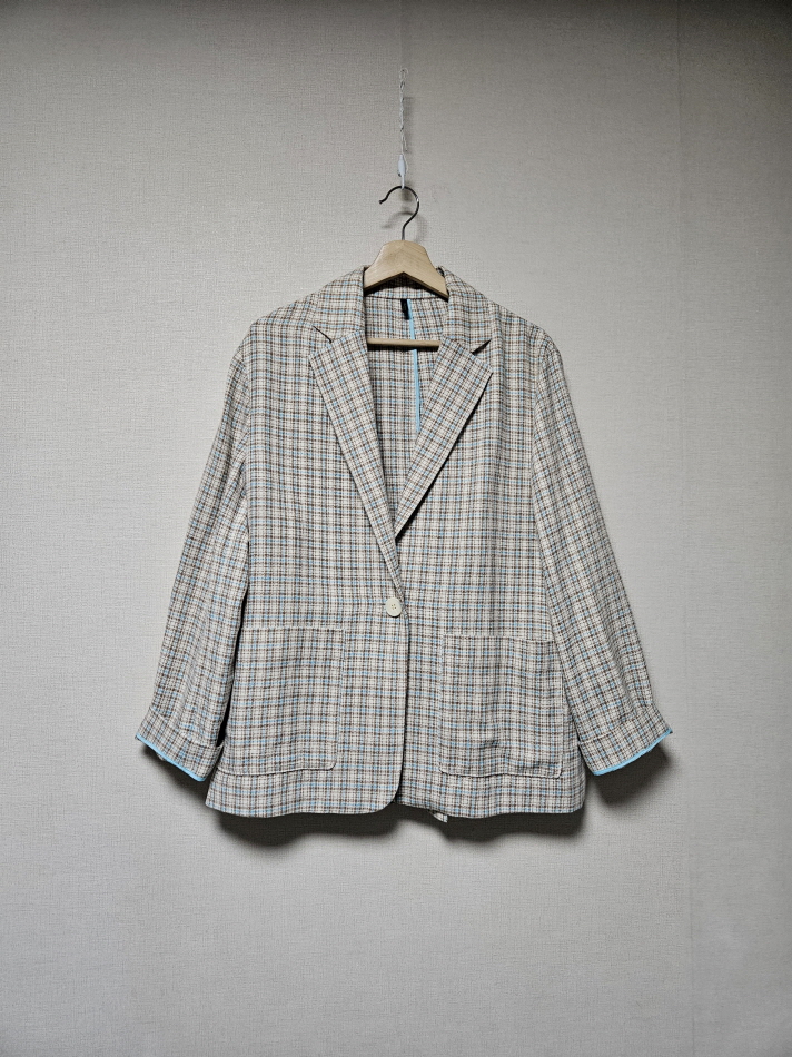 베네통 체크 싱글 자켓 55사이즈
