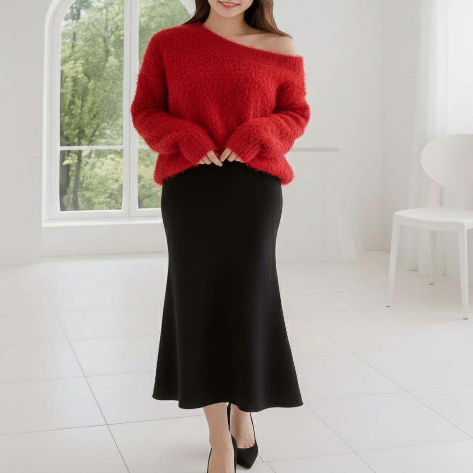 밍크 기모 하이웨이스트 머메이드 니트 롱 스커트 (3color)