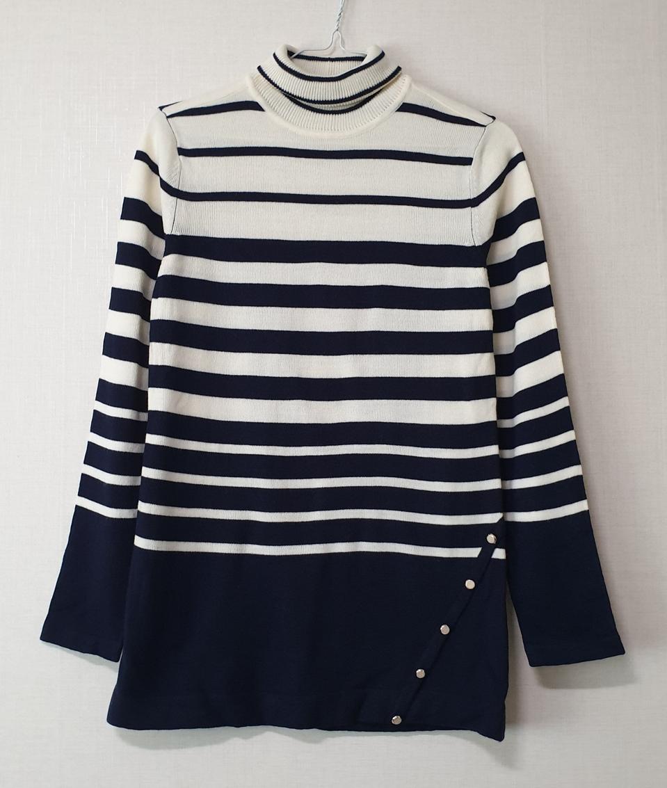 YESSE 예쎄 줄무늬 터틀넥 니트 튜닉 스타일