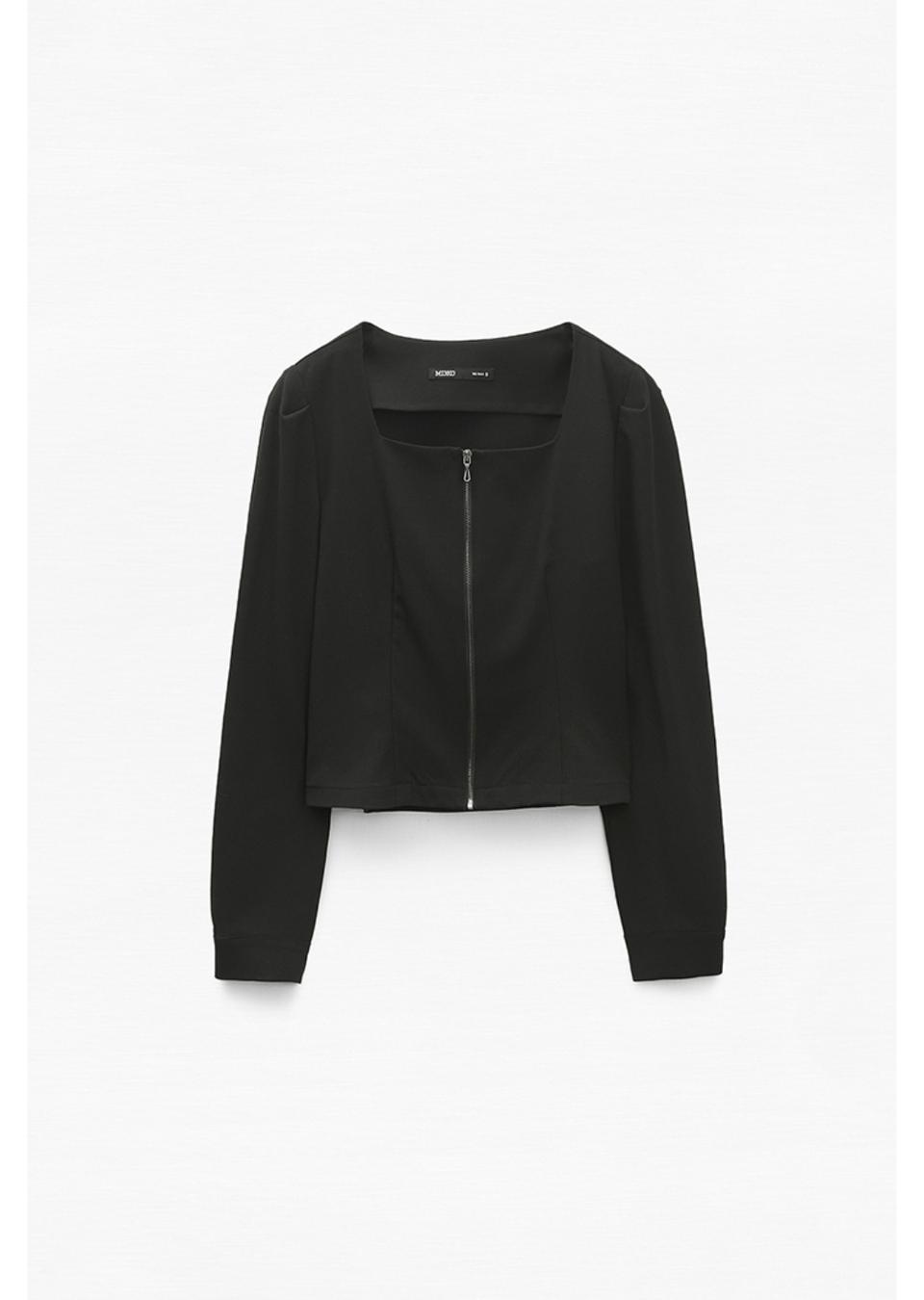 (새상품) 미쏘 스퀘어넥 집업블라우스 블랙 L사이즈