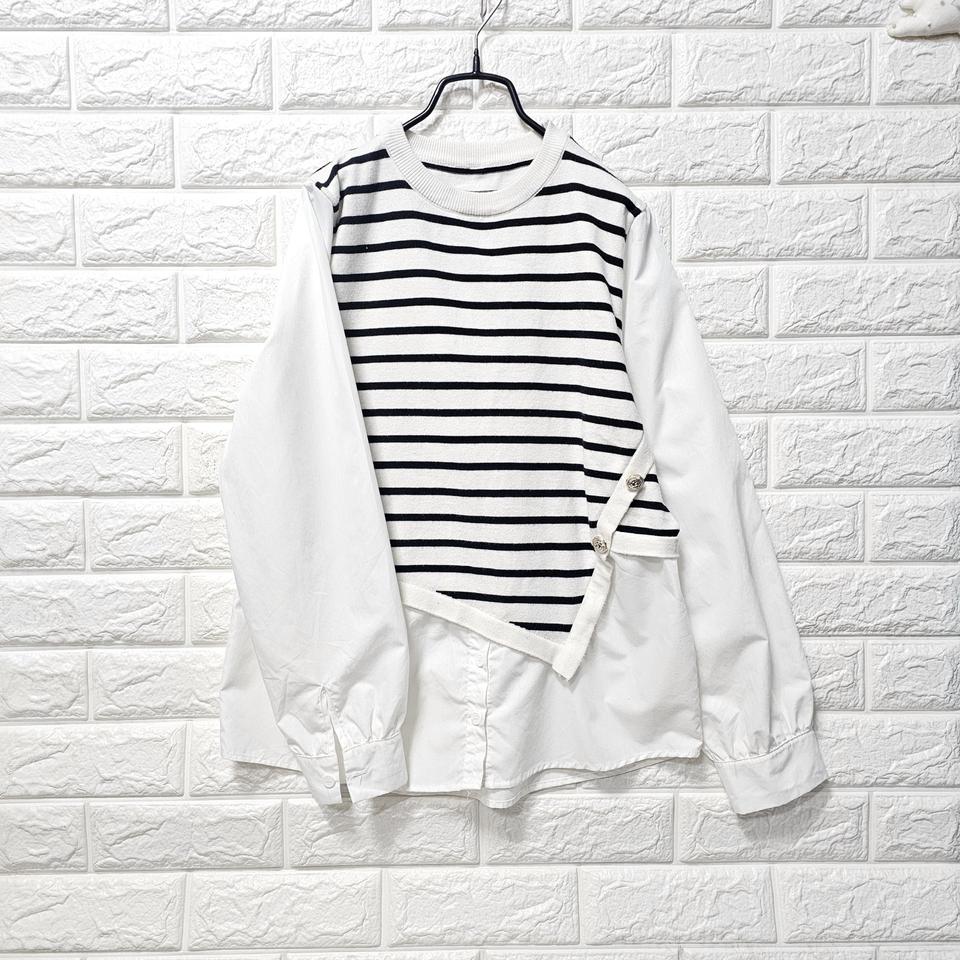 스트라이프배색니트티셧