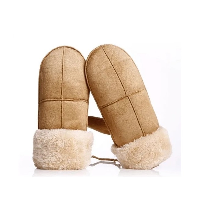 두꺼운 털안감 스웨이드 벨벳 벙어리 장갑 베이지 (새상품)