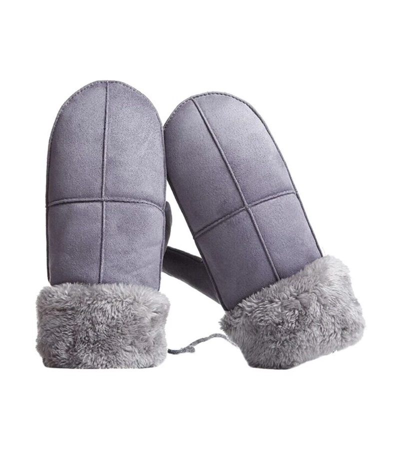 두꺼운 털안감 스웨이드 벨벳 벙어리 장갑 그레이 (새상품)