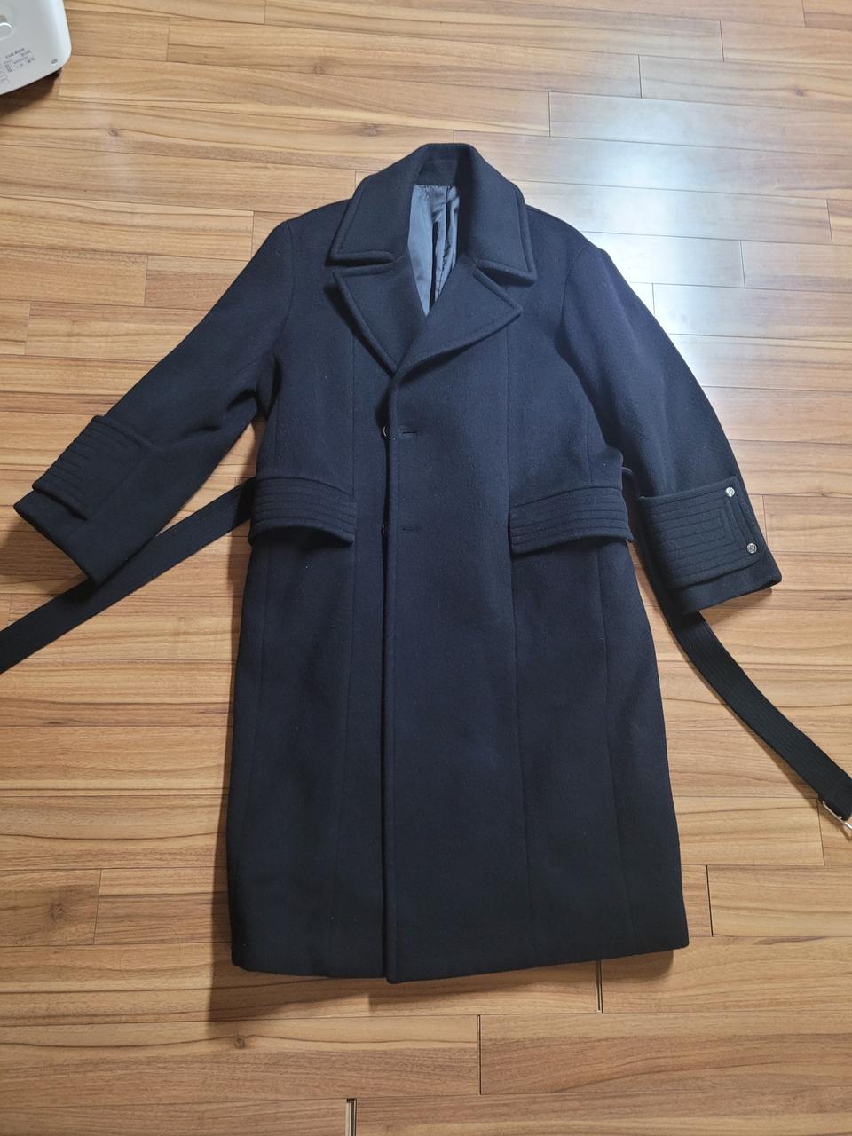 메종미네드 블랙  벨티드 롱코트