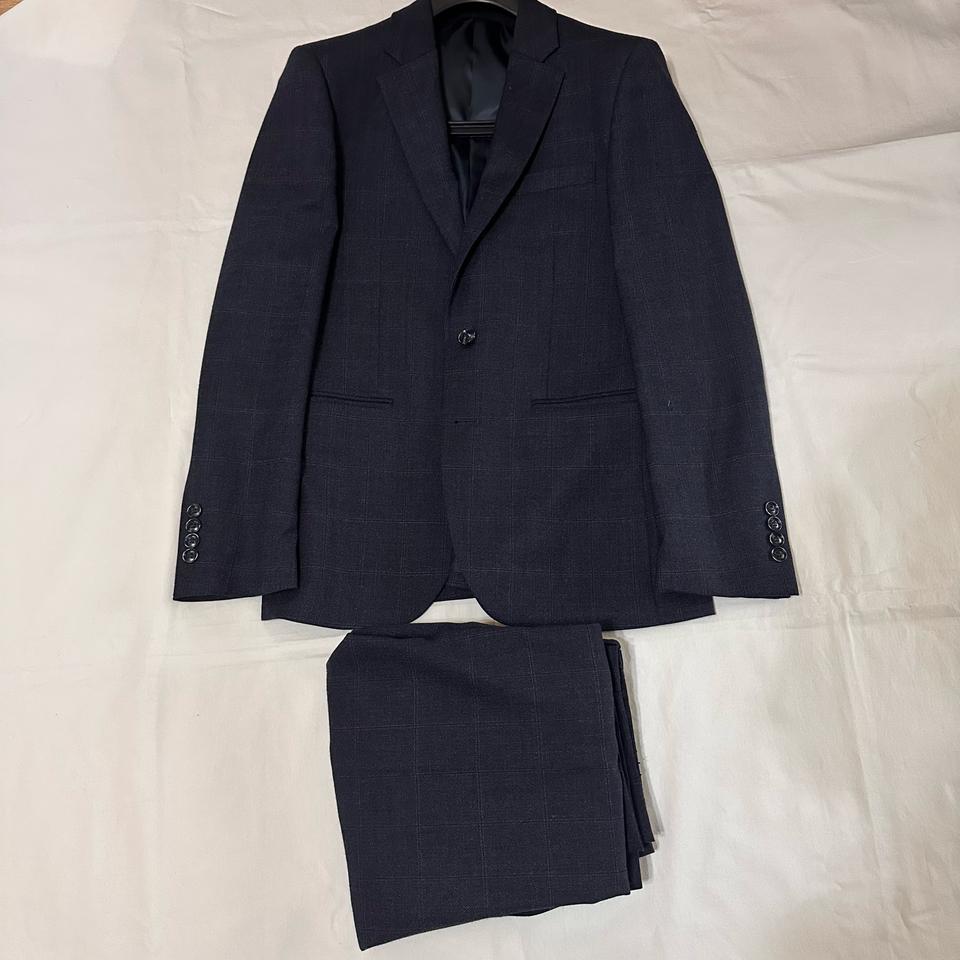 STCO 남성 네이비 체크 정장 세트 상의 m 하의 31인치