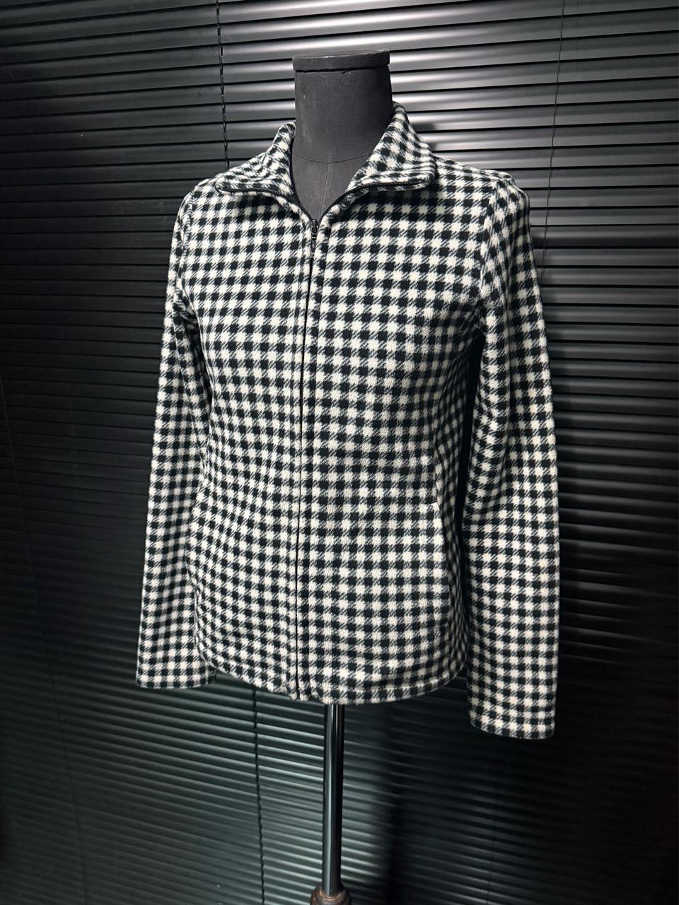 유니클로 깅엄 체크 바둑판 체커보드 후리스 플리스 방한 집업 블랙 화이트