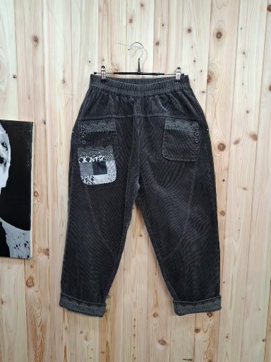 코듀로이 레이스 패치 배기 팬츠