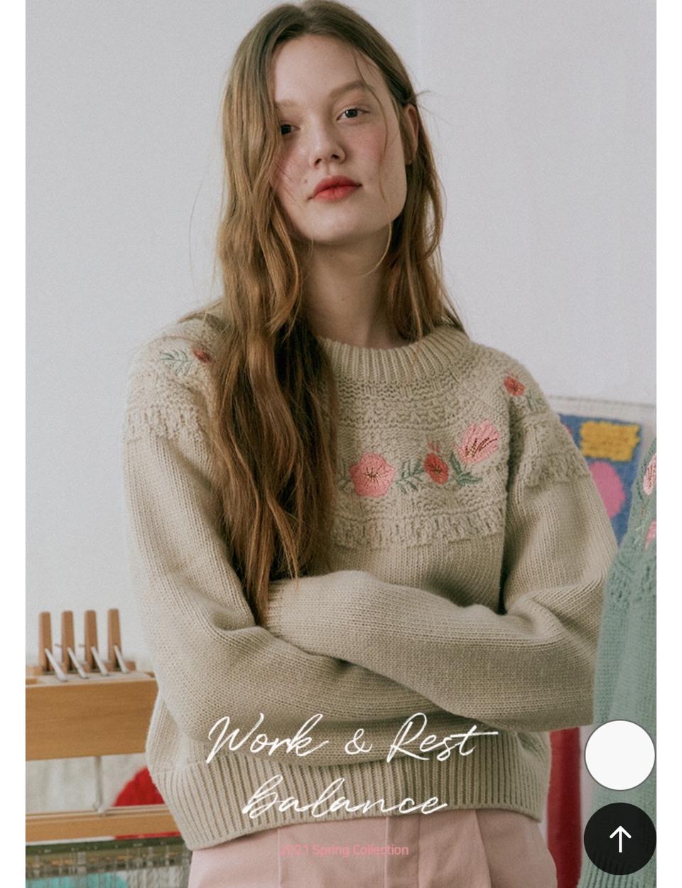 보카바카 플라워 자수 니트-베이지