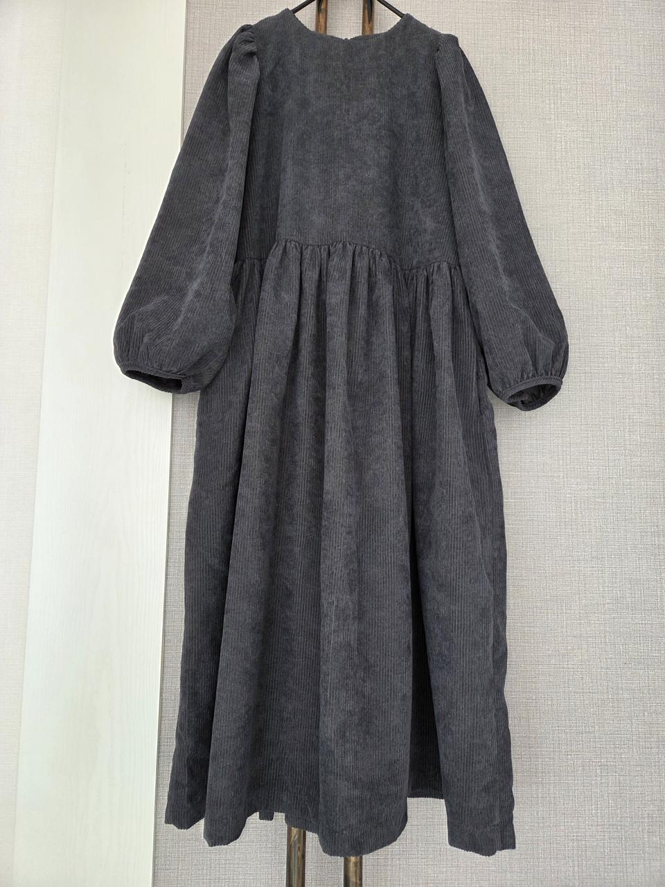 HANNANE 코듀로이 볼륨소매 풍성맥시원피스