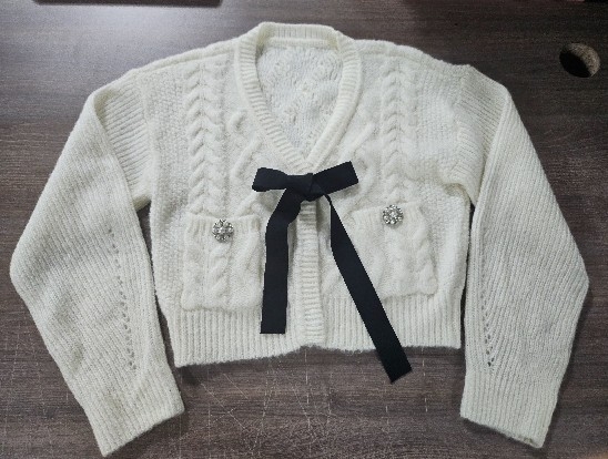 아이보리 리본 케이블 니트 가디건  M